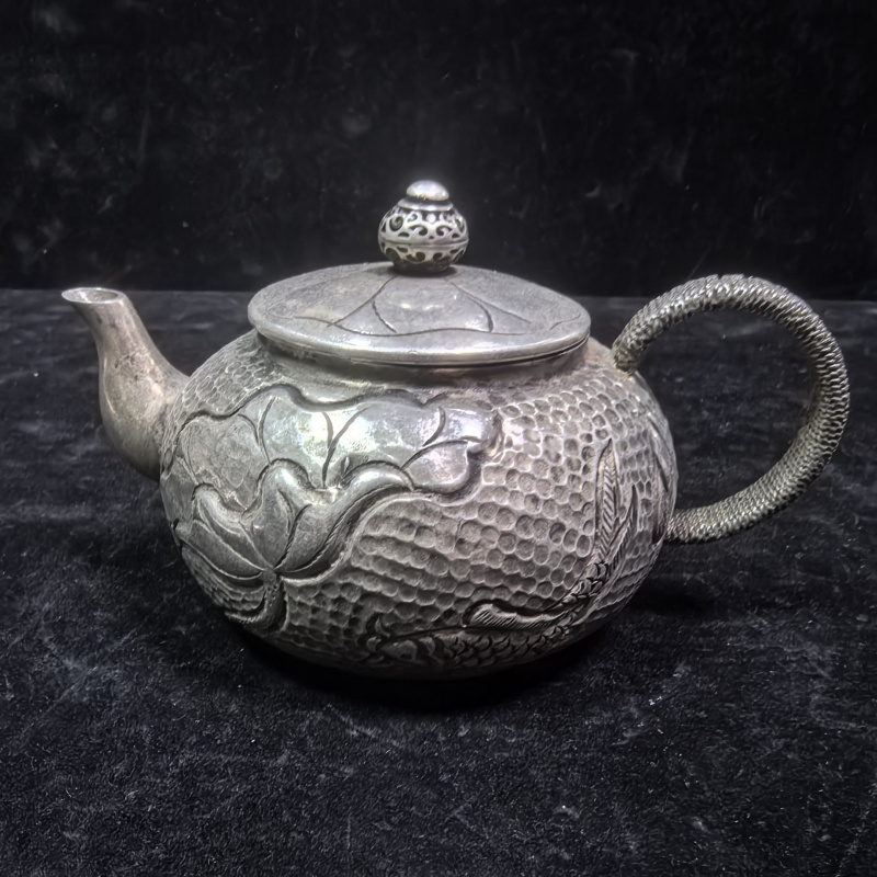 Vintage Collectible Market - ヴィンテージアンティーク純銅銀メッキティーポット銅製装飾工芸文化創造市場セットコレクタブルオーナメント