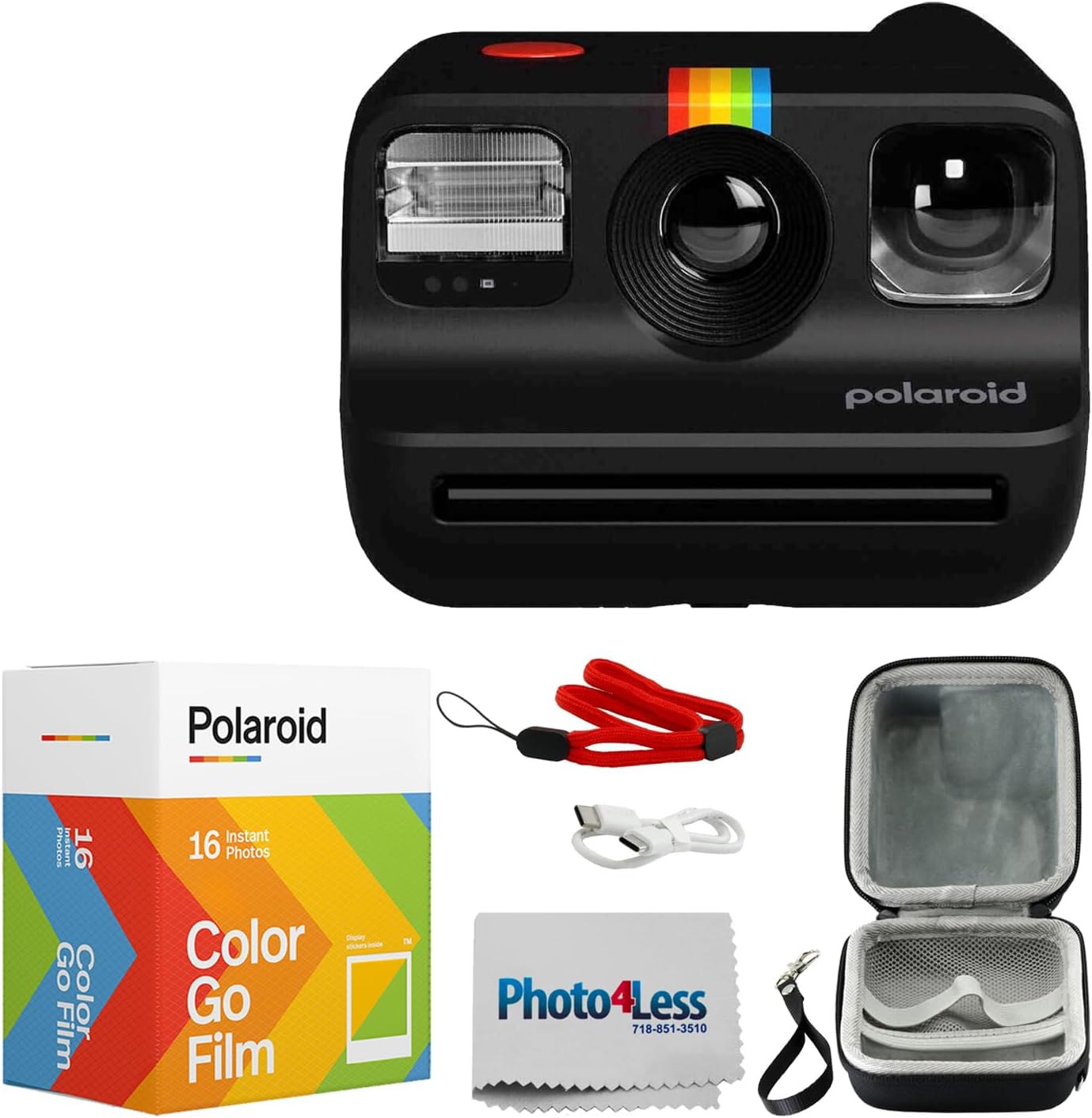 Instant Film Pack - インスタントフィルムミニカメラ（ブラック）にはカラーフィルムダブルパック、ハードキャリングケース、レンズクリーニングクロスが付属しています