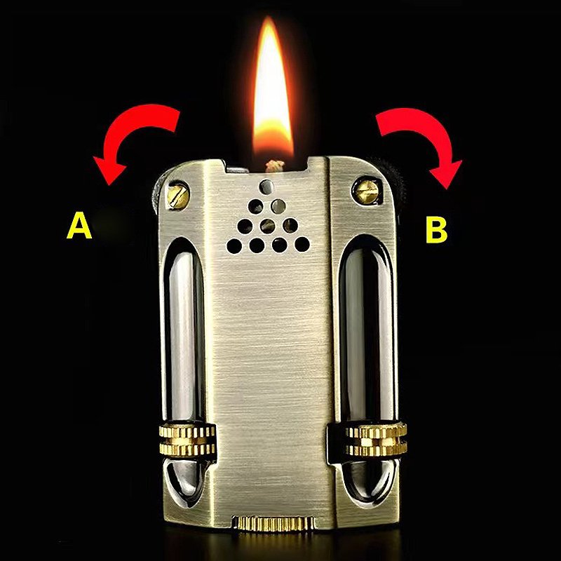 Vintage Collectible Lighters - Vintage Zinc Alloyデュアルフリントホイール点火ガソリンライター男性用タバコ燃料Isqueiroコレクション