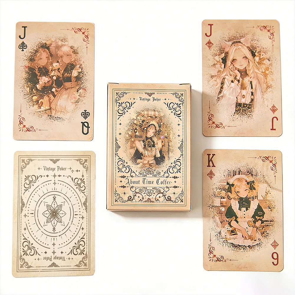 Vintage Collectible Playing Cards - ヴィンテージ風童話少女トランプカード55枚、ヨーロッパ風コーヒーをテーマにしたコレクタブルデッキアートコレクションカードセット、ギフトに最適