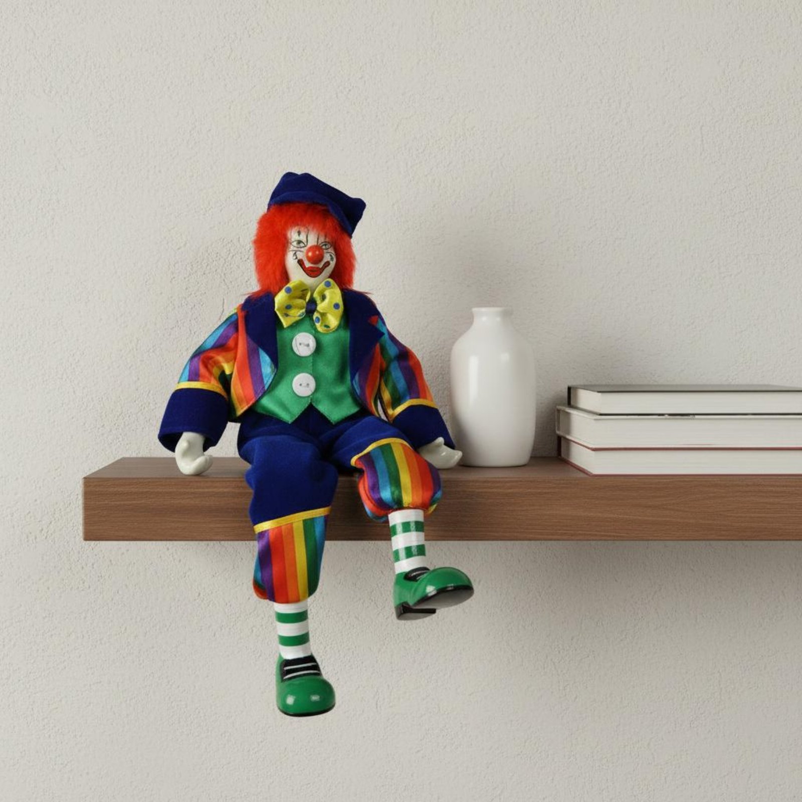 Vintage Collectible Clowns - ぶら下がり脚のピエロ人形 手作りの磁器製ピエロ置物 座るピエロ人形 収集品 家の装飾 ヴィンテージデザイン
