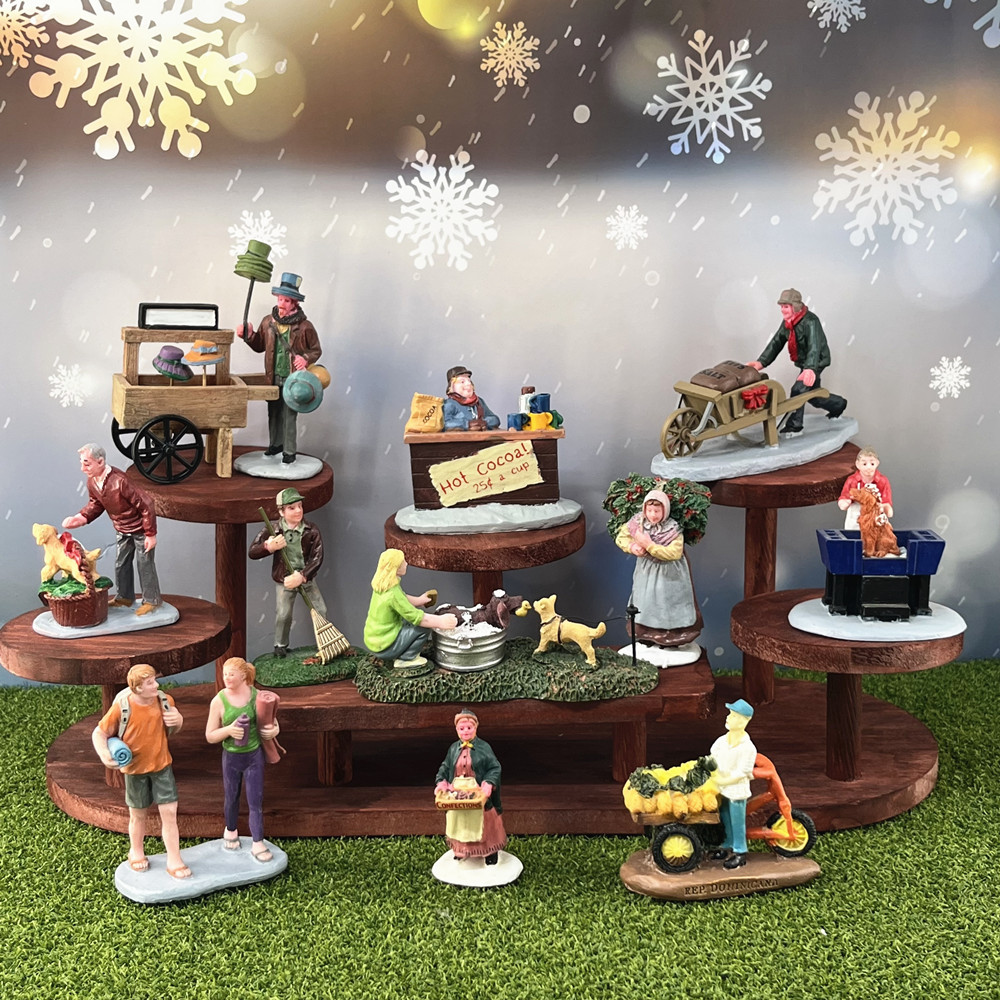 Vintage Collectible Market - ヴィンテージクリスマスビレッジフィギュアセット、樹脂製冬の市場シーンデコレーション、ホリデーコレクターズギフト