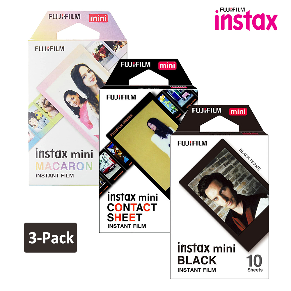 Instant Film Pack - 富士フイルム インスタックスミニ フィルム 3パック マカロン/ブラック/コンタクトシート 富士フイルム