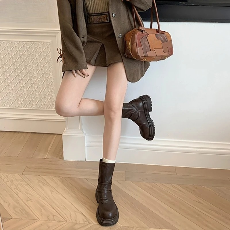 ヴィンテージプリーツ女性アンクルブーツ Casaul 身長増 - Vintage Zipper のレビューと価格