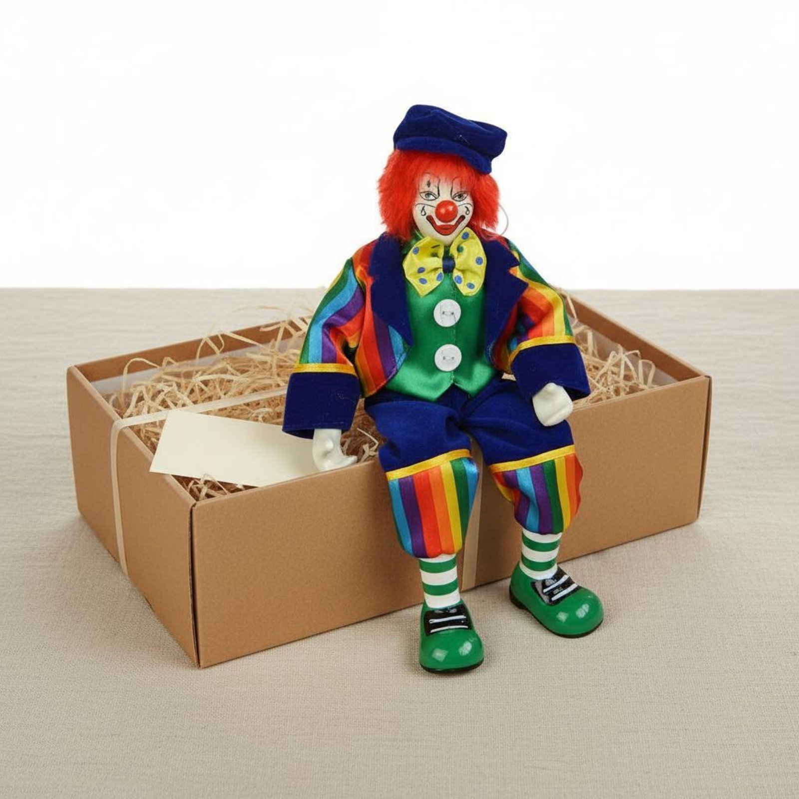 ぶら下がり脚のピエロ人形 手作りの磁器製ピエロ置物 座るピエ - Vintage Collectible Clowns のレビューと価格