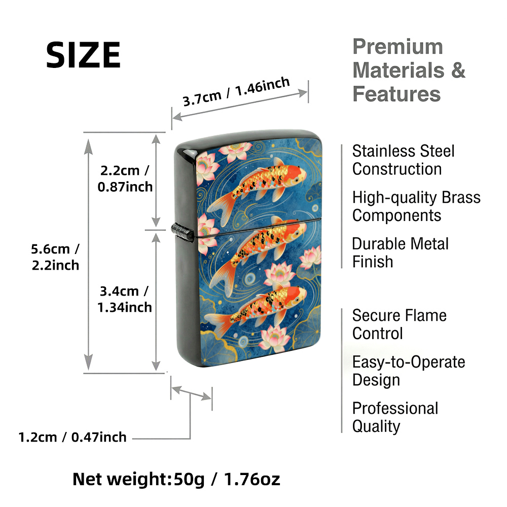 ヴィンテージフリップトップライター、金色の鯉と蓮のオリエンタ - Vintage Collectible Lighters のレビューと価格