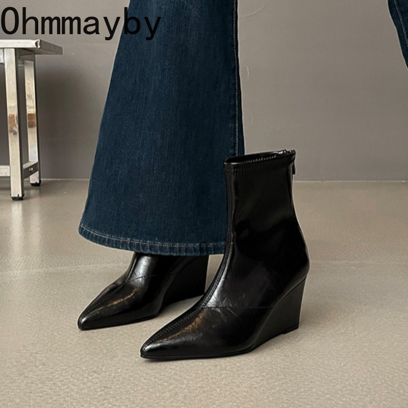 秋冬ヴィンテージウェゲスヒール女性アンクルブーツファッション - Vintage Zipper のレビューと価格