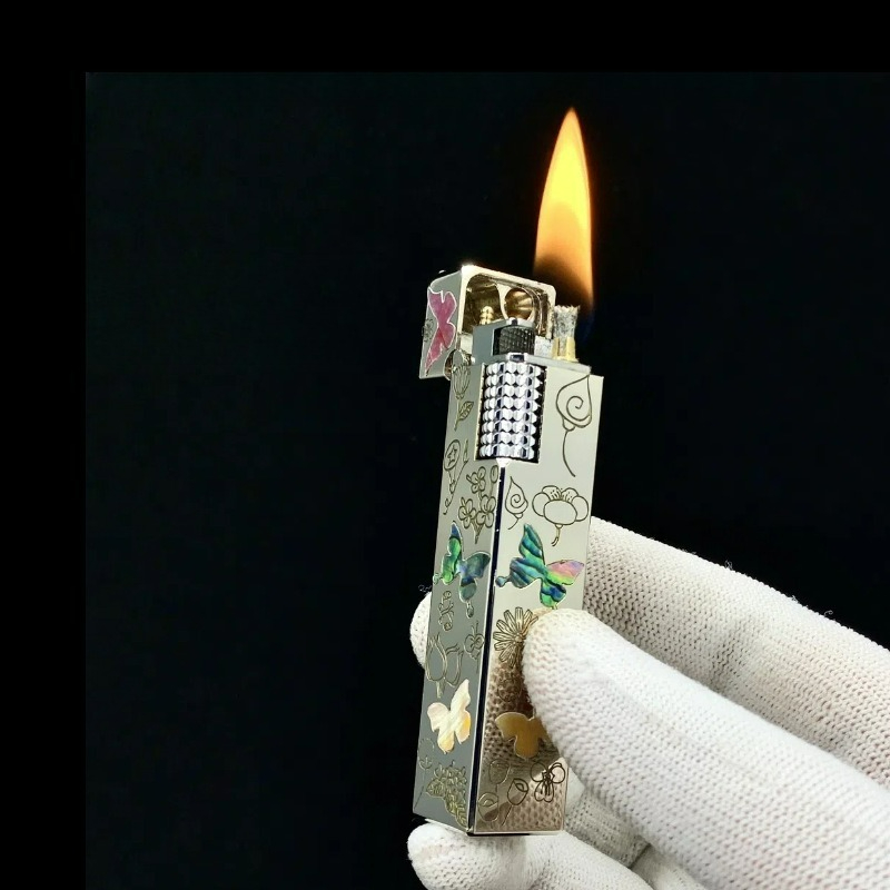 珍しい真鍮製四面カラフル貝殻象嵌ケロシンライター彫刻蝶ヴィン - Vintage Collectible Lighters のレビューと価格