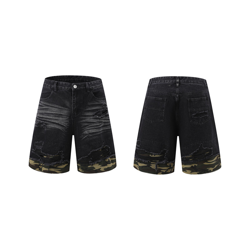 メンズダメージ加工デニム半袖シャツショーツセット 2ピース  - Vintage Zipper のレビューと価格
