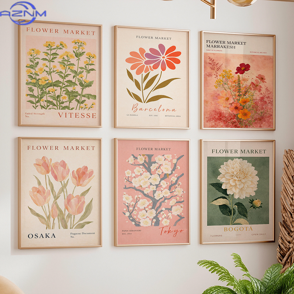 花屋のヴィンテージ風の花柄アートを描いたキャンバスプリント6 - Vintage Collectible Market のレビューと価格